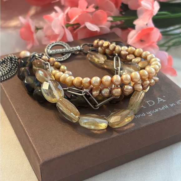 Silpada Smoky Quartz Pearl Tassel Multi Strand Bracelet B1412 - Picture 1 of 12